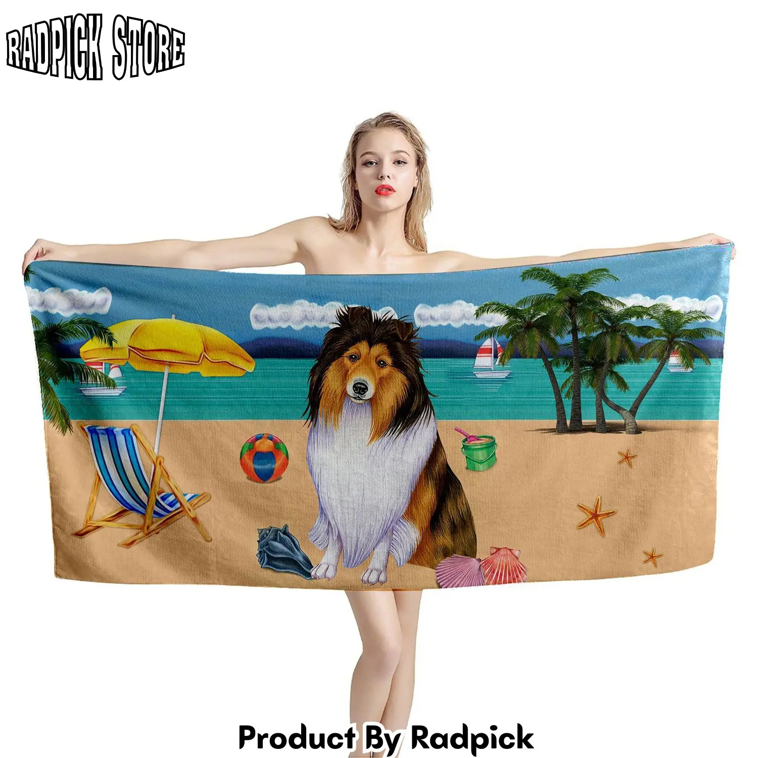 3d shetland sheepdog custom beach towel rp88715